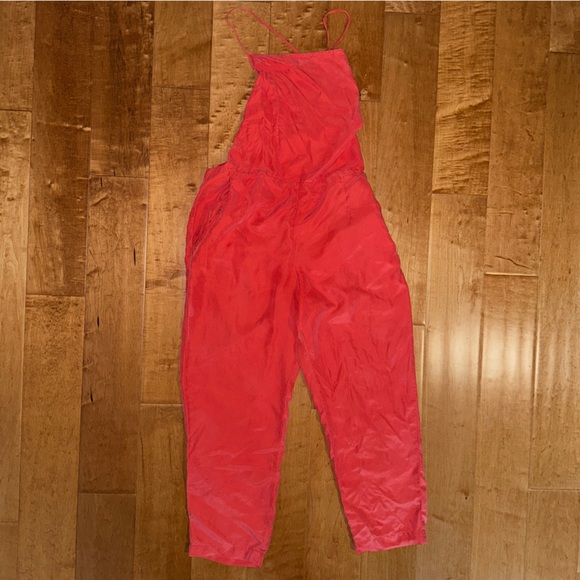 Free People RARE Open Back Backless Silk Jumpsuit Capri Length Tie Back Peach - Picture 5 of 14